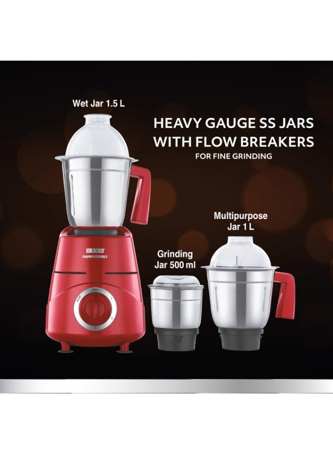 أوشا USHA Thunderbolt 800-Watt Copper Motor Mixer Grinder with 3 Jars and 5 Years Motor Warranty(Red) - Image 3